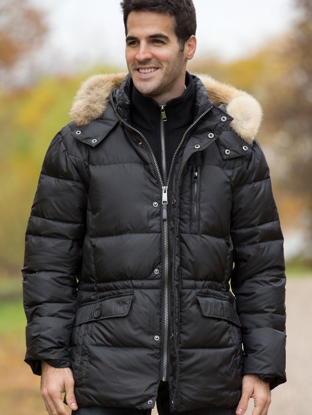 Andrew Marc Alpine Down Fill Parka Jacket Coyote Fur Hood Black Mens Large Coat